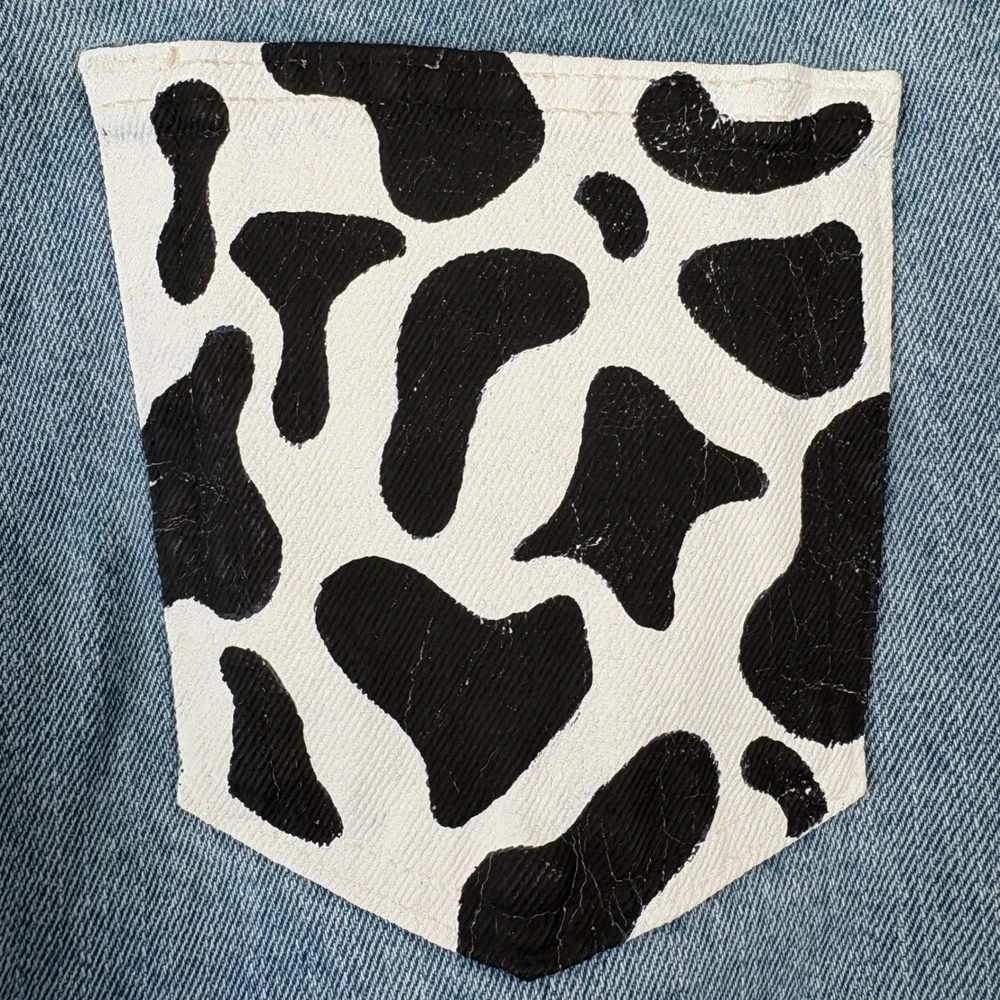 Wrangler Jeans Mens 31x30 Light Wash NEW Custom Cow Print Pockets Western Indie